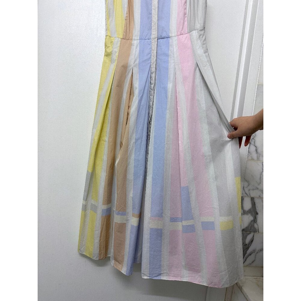 Akris Pastel Stripe Bars Print Shirt Dress Midi Pleated Colorblock Variazioni 8 - Picture 9 of 15